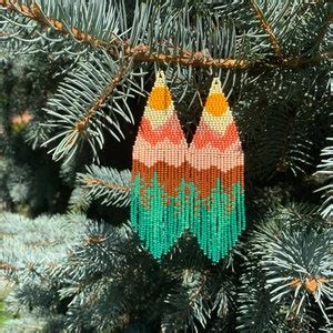 Mountains Seed Bead Earrings Nature Earrings Sunset Beaded Earrings