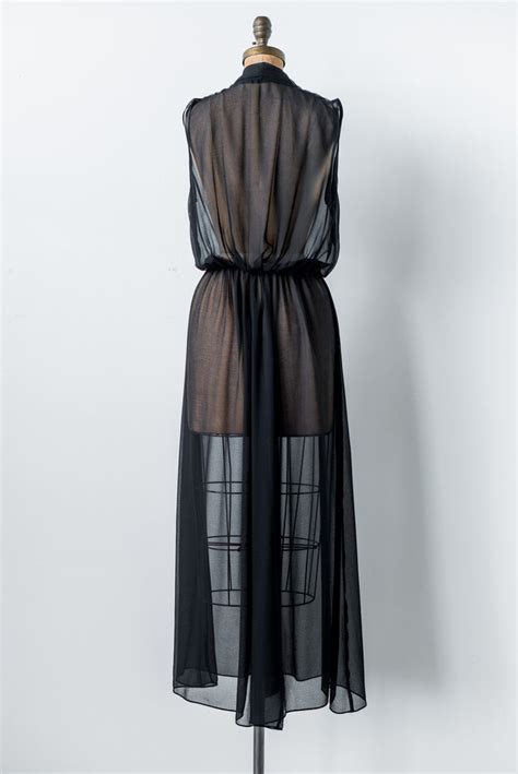 Rental Sheer Black Chiffon Gown S G O S S A M E R