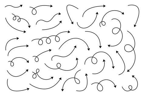 Curved arrows. Set of vector hand drawn arrows. Collection of pointers ...