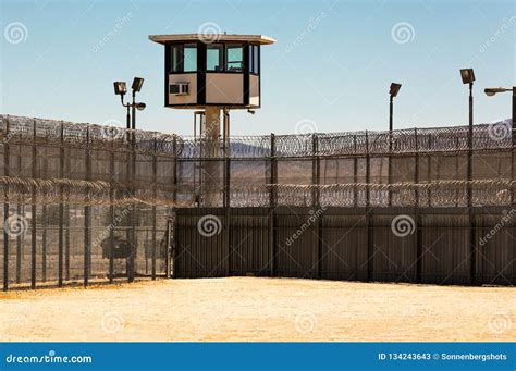 Exterior Prison Yard Empty with Guard Tower Stock Image - Image of bill ...