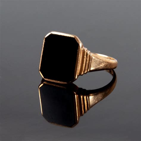 KLACKRING 18K GULD Onyx Gustav Dahlberg Co Malmö 1954 4 50g