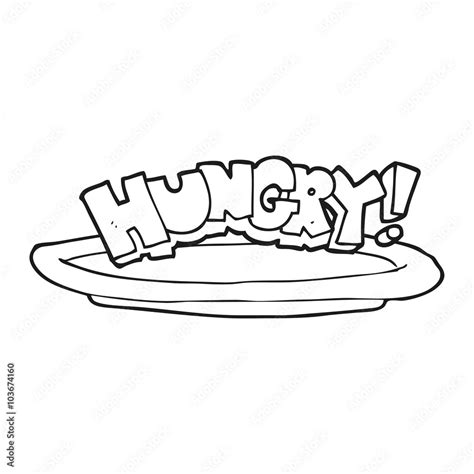 black and white cartoon empty plate with hungry symbol Stock Vector | Adobe Stock