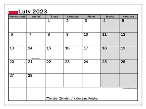 Kalendarz Luty 2023 Do Druku 49NS Michel Zbinden PL