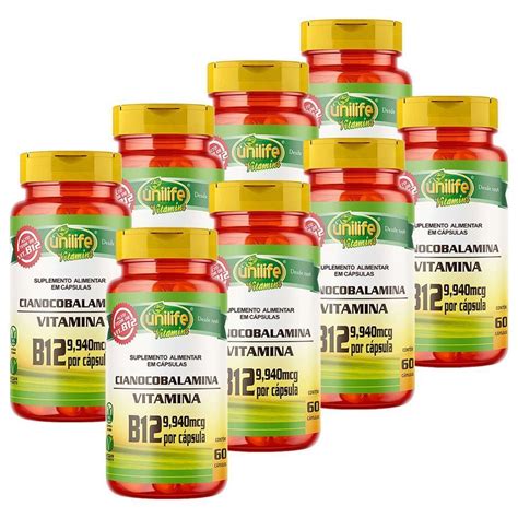 Kit 8x Vitamina B12 Cianocobalamina 60 Cápsulas Unilife Shopee Brasil