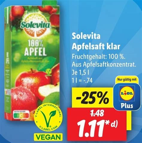 Solevita Apfelsaft Klar L Angebot Bei Lidl