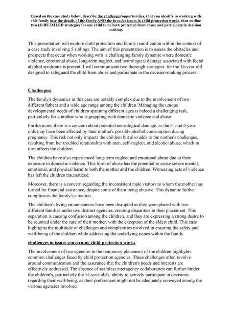 Case Study Child Abuse -..... - Based on the case study below