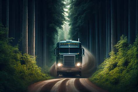 Premium Ai Image Overgrown Forest Road With Truck Speeding Past The