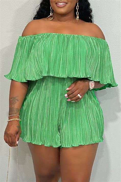 Wholesale Green Sexy Solid Patchwork Fold Off The Shoulder Straight Rompers Ws89402 1