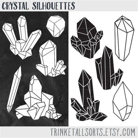 Crystal Clipart, Raw Crystal Clip Art, Crystal Silhouettes, Black and ...