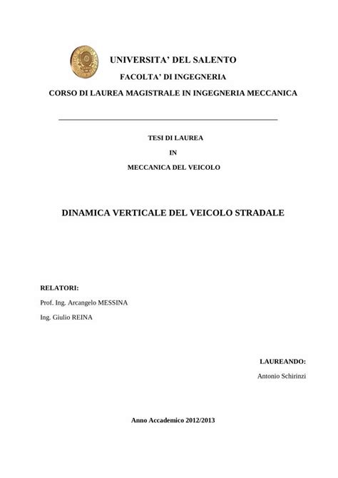 Pdf Dinamica Verticale Del Veicolo Stradale Universita Del Salento