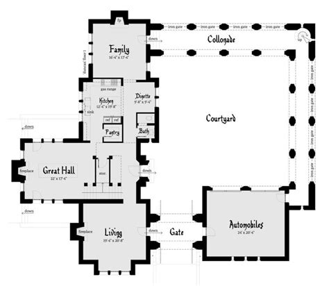 Courtyard Castle Plan with 3 Bedrooms. Tyree House Plans. | Castle ...