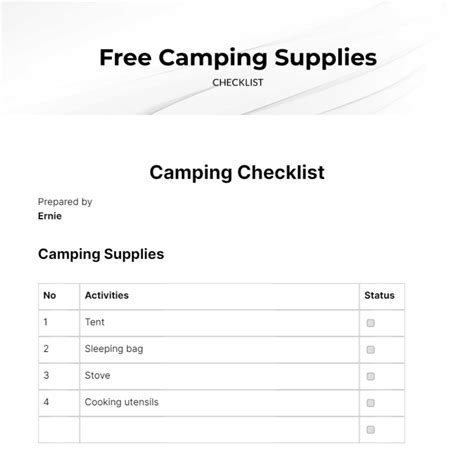 Camping Supplies Checklist Template - Edit Online & Download Example ...