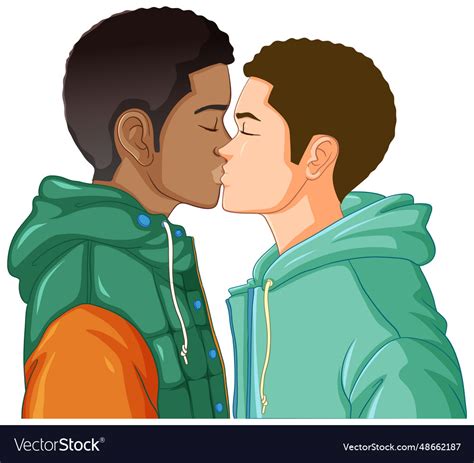 Gay Couple Cartoon Kissing Royalty Free Vector Image