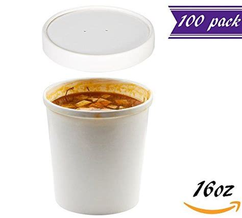 Set Of 100 16 Oz White Paper Soup Containers With Lids Combo Pack Hot Cold Disposable Pint