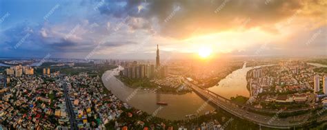 Premium Photo | Aerial view of ho chi minh city skyline and landmark 81 ...