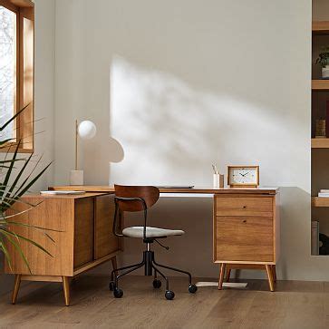 Mid Century Modular L Shaped Desk W File Cabinet Bookcase