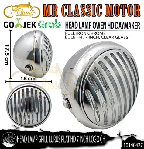 Jual Head Lamp Lampu Depan Grill Lurus Plat Hd Inch Logo Chrome Ride