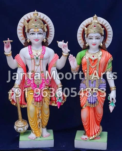 White Painted Marble Laxmi Narayan Murti For Worship Size Feet