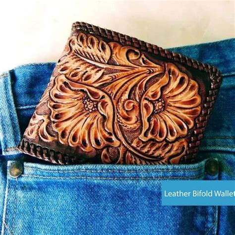 Hand Tooled Leather Bifold Wallet Sheridan Style Floral Etsy In