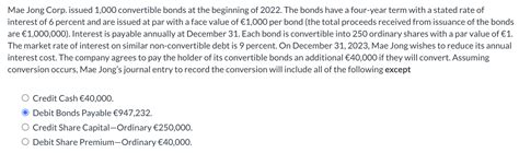 Solved Mae Jong Corp Issued Convertible Bonds At The Chegg