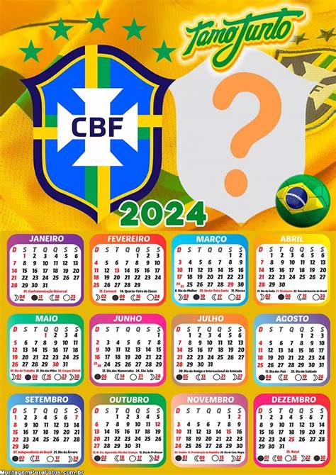 Calendário 2024 Brasil Tamojunto Moldura Grátis Colagem De Foto