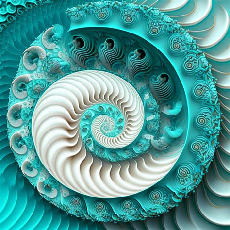 Fibonacci Sequence Spiral In Turquoise Blue White Drawing By Ragana