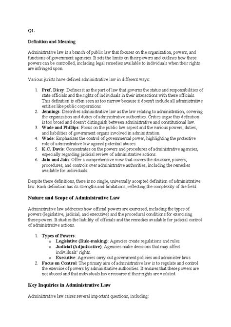 Administrative Law IIIrd sem - Q1. Definition and Meaning