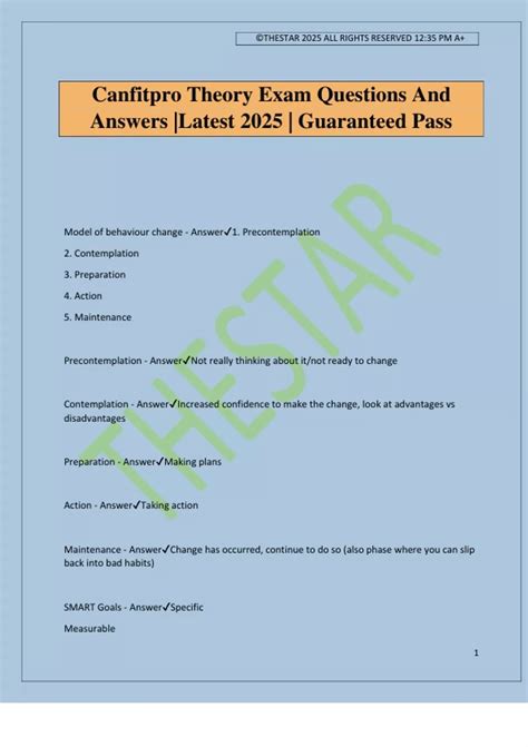 Canfitpro Theory Exam Questions And Answers |Latest 2025 | Guaranteed