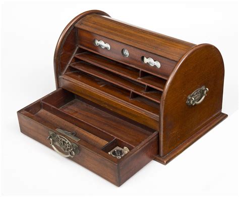 Victorian Oak Roll Top Stationery Box By Pulling Out The Drawer The