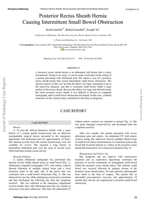 (PDF) Posterior Rectus Sheath Hernia Causing Intermittent Small Bowel ...