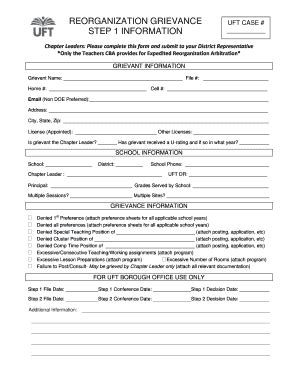 Uft Reorganization Grievance Fill And Sign Printable Template Online