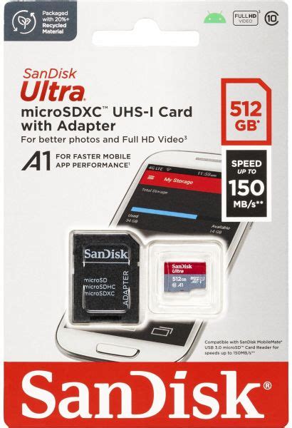 SanDisk Ultra MicroSDXC A1 512GB 150MB S Adapt SDSQUAC 512G GN6MA