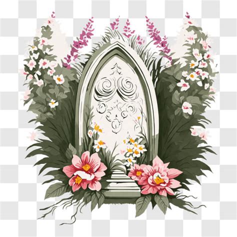 Descarga Puerta de piedra y arco rodeado de flores PNG En Línea