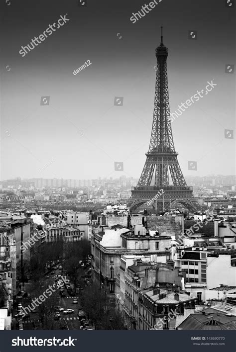 Streets Of Paris In Black And White. Eiffel Tower Stock Photo 143690770 ...