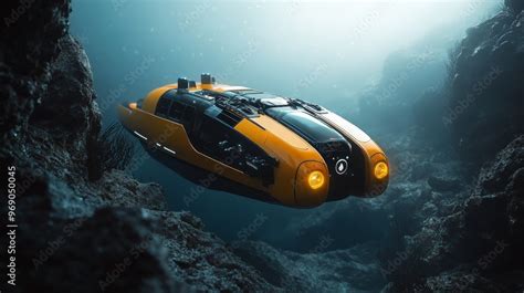 Futuristic AI-powered underwater exploration vessels mapping ocean ...