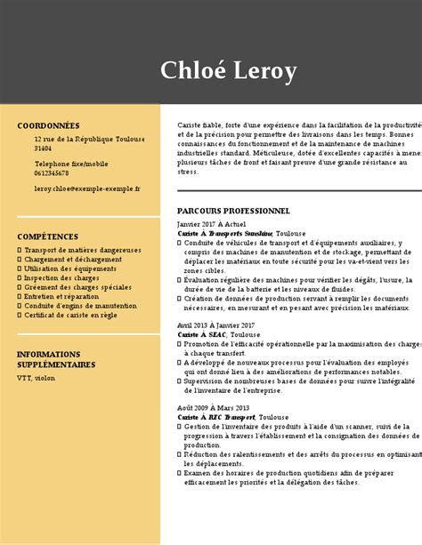 Modèle de CV d un cariste MonCVparfait