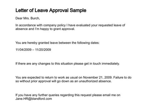 Letter of Leave Approval Sample | Professional letter template, Letter ...