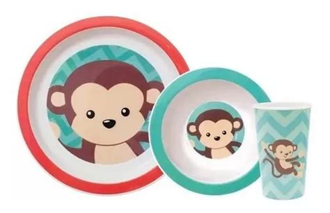 Kit Refeição Infantil Prato Bowl Copo Buba Macaco MercadoLivre