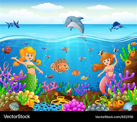 Cartoon mermaid under the sea Royalty Free Vector Image