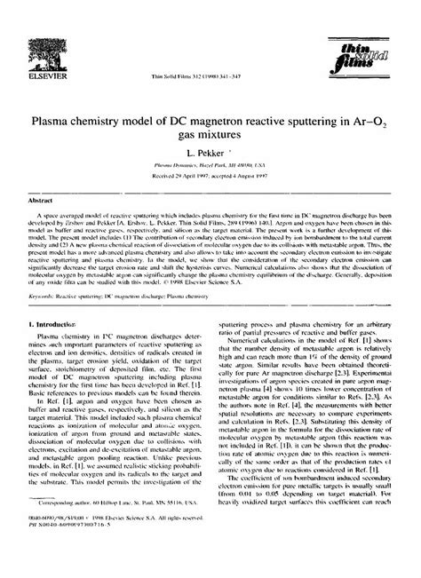 Pdf Plasma Chemistry Model Of Dc Magnetron Reactive Sputtering In