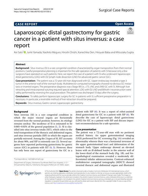 Pdf Laparoscopic Distal Gastrectomy For Gastric Cancer In A Patient