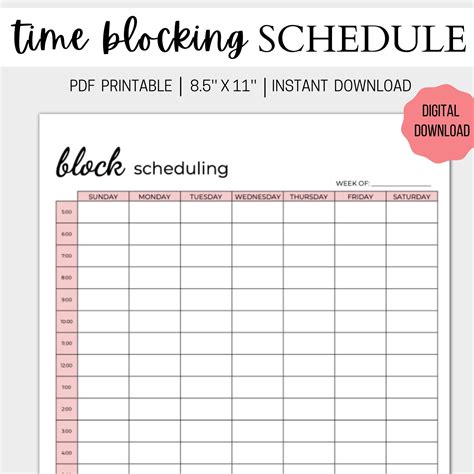 Printable Time Blocking Schedule Weekly Time Block Planner Time Blocking Schedule Weekly Planner ...