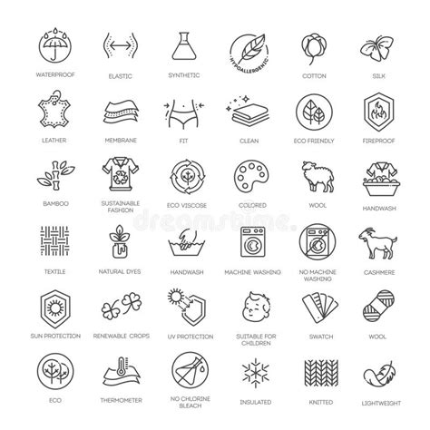 Set Of Fabric Features Icons Line Art Style Icons Bundle Vector