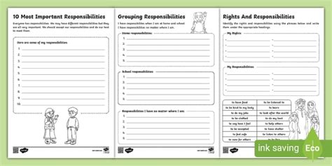 Rights And Responsibilities Worksheets Teacher Made