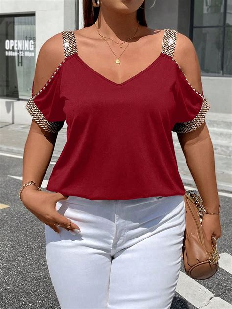 Shein Essnce Plus Size Women S Cold Shoulder T Shirt For Sale Australia New Collection Online