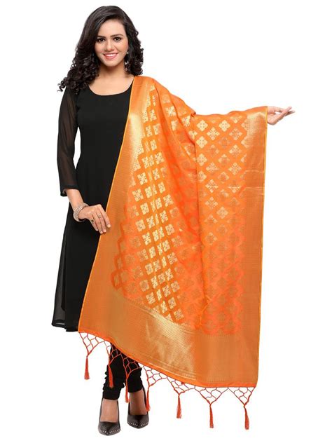 Orange Color Poly Silk Banarasi Womens Dupatta Satrani Fashion 2718568