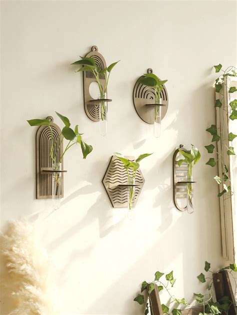 Wood Wall Vase For Green Plant Wall Mount Flower Vase Tube Boho Home