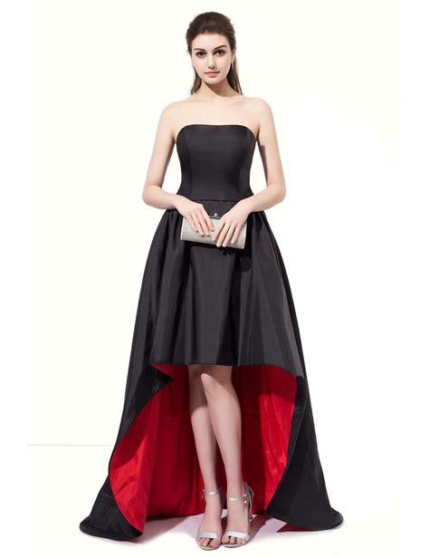 Real Samples Strapless Short Front Long Back Evening Gown Black And Red