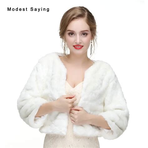 Cheap Ivory Faux Fur Wedding Jackets With Sleeves Bridal