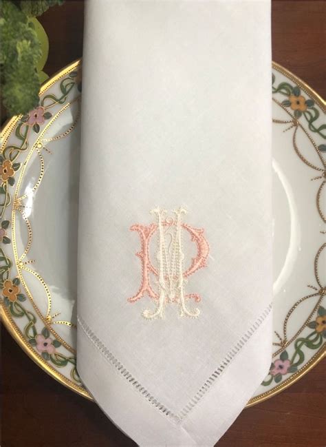 Custom Embroidered Monogrammed Linen Dinner Napkins Set Of FOUR Etsy